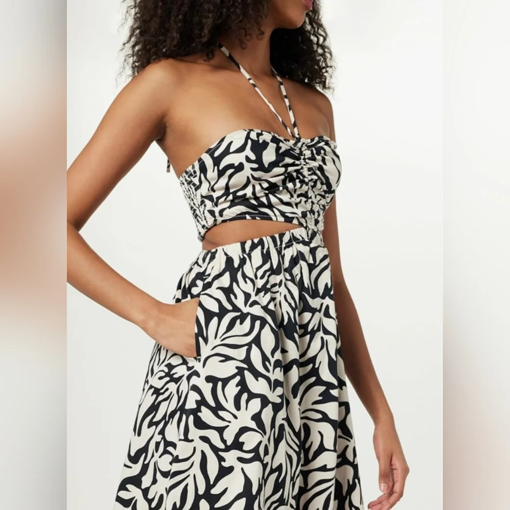 The Drop Women's Brinda Cotton Cut Out Halter Maxi Dress Size MEDIUM Black White - Picture 4 of 9